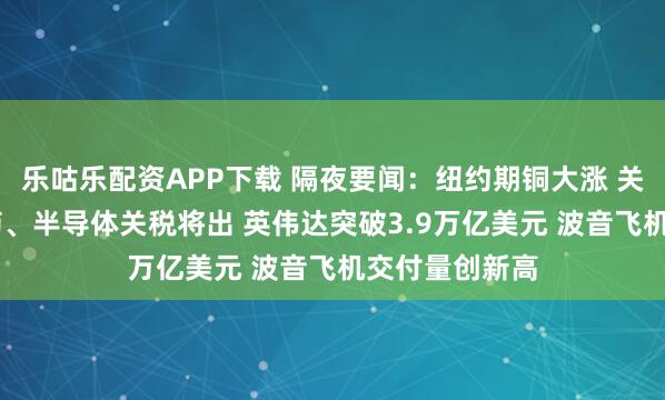 乐咕乐配资APP下载 隔夜要闻：纽约期铜大涨 关税不延期 制药、半导体关税将出 英伟达突破3.9万亿美元 波音飞机交付量创新高